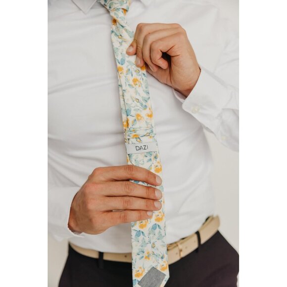 Men's Skinny Tie Floral Print Cotton Necktie Great for Weddings Butterscotch - Picture 5 of 5
